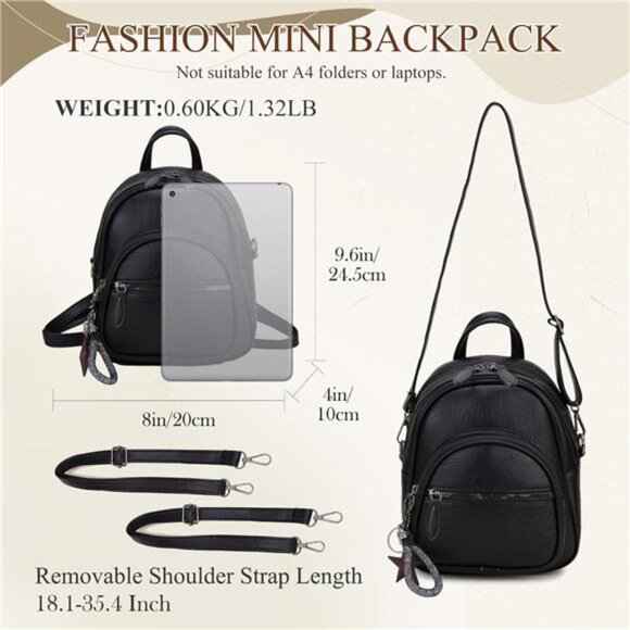 Small Convertible Backpack for Women Black